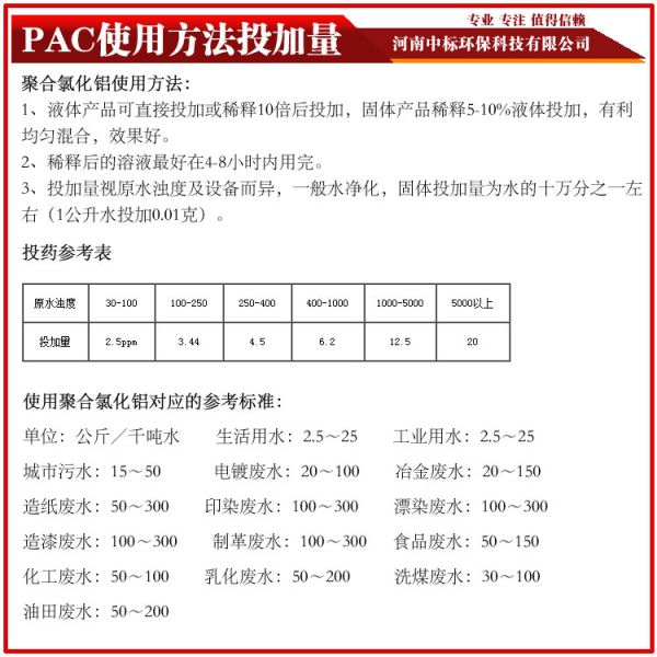 聚合氯化铝PAC使用方法投加量中标生产厂家18530933138